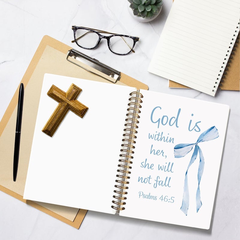 WLIANG Christian Notebook, blue Coquette Bow Christian Journal for Women, Preppy Aesthetic Journal,Bible note taking, Bible Journaling Hardcover Spiral Notebook 80 Sheets -160 Pages 5.5x8.3 Inch - Image 5